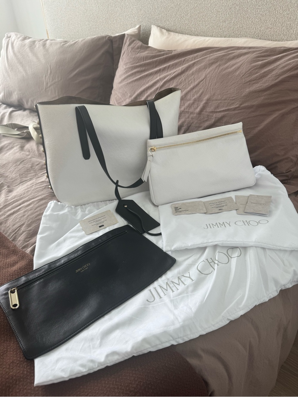 Jimmy Choo East West Leather Tote with Pouches